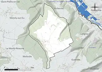 Carte en couleur présentant le réseau hydrographique de la commune