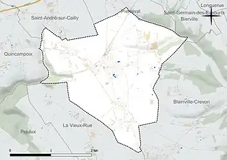 Carte en couleur présentant le réseau hydrographique de la commune