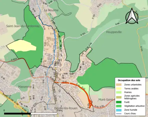 Carte en couleurs présentant l'occupation des sols.