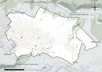 Carte en couleur présentant le réseau hydrographique de la commune