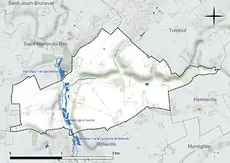 Carte en couleur présentant le réseau hydrographique de la commune