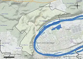 Carte en couleur présentant le réseau hydrographique de la commune