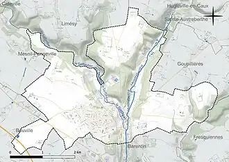 Carte en couleur présentant le réseau hydrographique de la commune