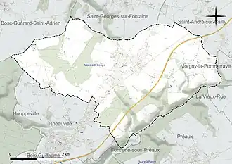 Carte en couleur présentant le réseau hydrographique de la commune