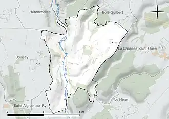 Carte en couleur présentant le réseau hydrographique de la commune