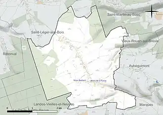 Carte en couleur présentant le réseau hydrographique de la commune