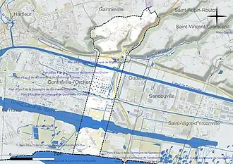 Carte en couleur présentant le réseau hydrographique de la commune