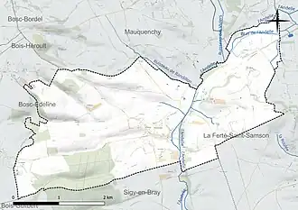 Carte en couleur présentant le réseau hydrographique de la commune