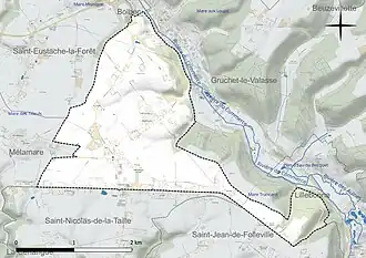 Carte en couleur présentant le réseau hydrographique de la commune