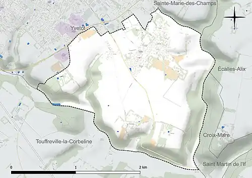 Carte en couleur présentant le réseau hydrographique de la commune