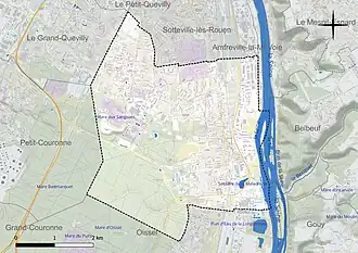Carte en couleur présentant le réseau hydrographique de la commune