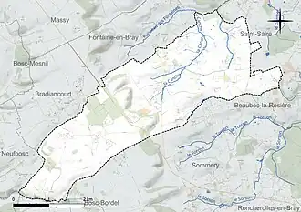 Carte en couleur présentant le réseau hydrographique de la commune