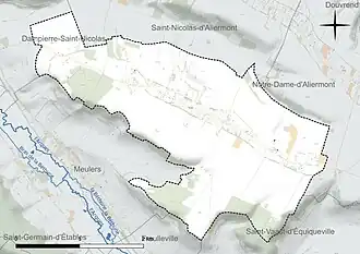 Carte en couleur présentant le réseau hydrographique de la commune