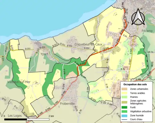 Carte en couleurs présentant l'occupation des sols.
