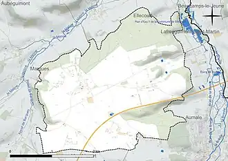 Carte en couleur présentant le réseau hydrographique de la commune