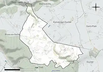 Carte en couleur présentant le réseau hydrographique de la commune