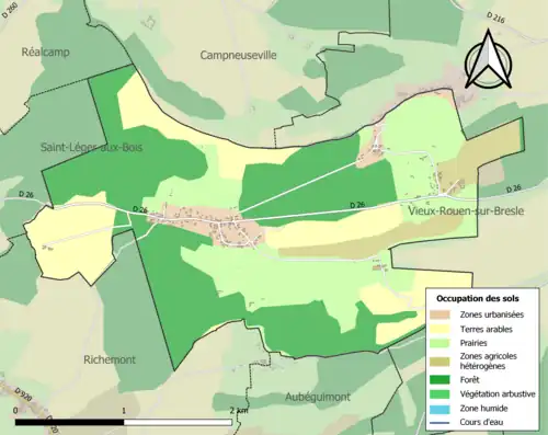 Carte en couleurs présentant l'occupation des sols.