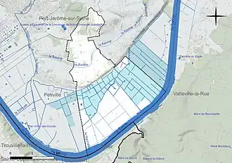 Carte en couleur présentant le réseau hydrographique de la commune