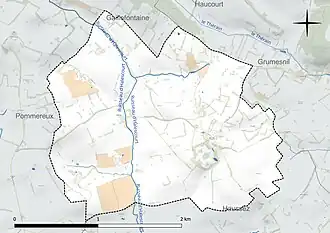 Carte en couleur présentant le réseau hydrographique de la commune