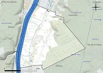 Carte en couleur présentant le réseau hydrographique de la commune