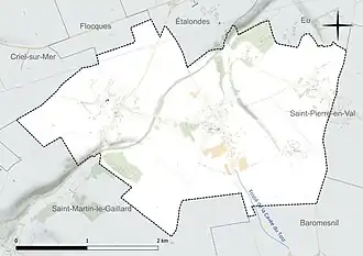 Carte en couleur présentant le réseau hydrographique de la commune