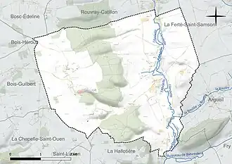 Carte en couleur présentant le réseau hydrographique de la commune