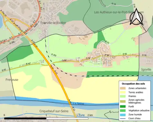 Carte en couleurs présentant l'occupation des sols.