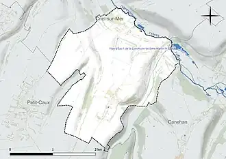 Carte en couleur présentant le réseau hydrographique de la commune