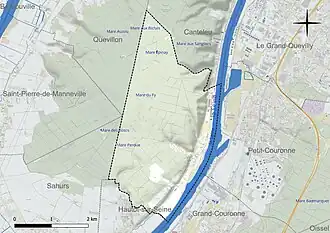 Carte en couleur présentant le réseau hydrographique de la commune