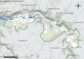 Carte en couleur présentant le réseau hydrographique de la commune