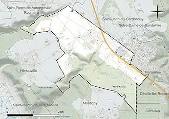 Carte en couleur présentant le réseau hydrographique de la commune