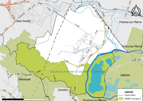 Carte des ZNIEFF de type 2 de la commune.