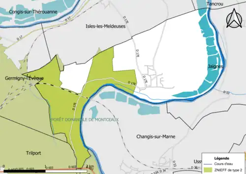 Carte des ZNIEFF de type 2 de la commune.