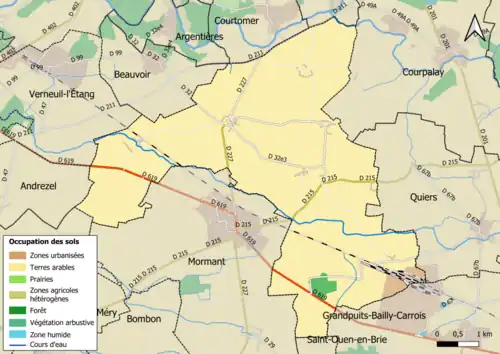 Carte des infrastructures et de l'occupation des sols en 2018 (CLC) de la commune.