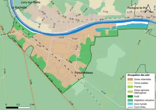 Carte des infrastructures et de l'occupation des sols en 2018 (CLC) de la commune.