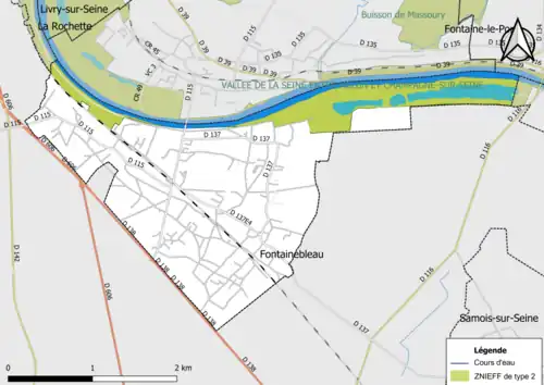 Carte des ZNIEFF de type 2 de la commune.