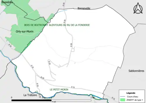 Carte des ZNIEFF de type 1 de la commune.