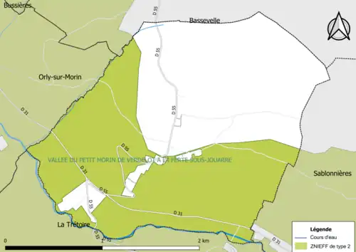 Carte des ZNIEFF de type 2 de la commune.