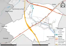 Carte en couleur présentant le réseau hydrographique de la commune