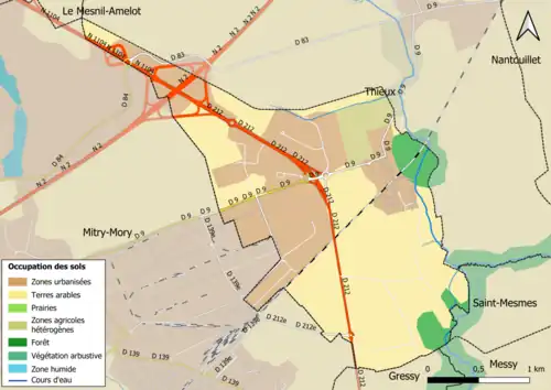 Carte des infrastructures et de l'occupation des sols en 2018 (CLC) de la commune.