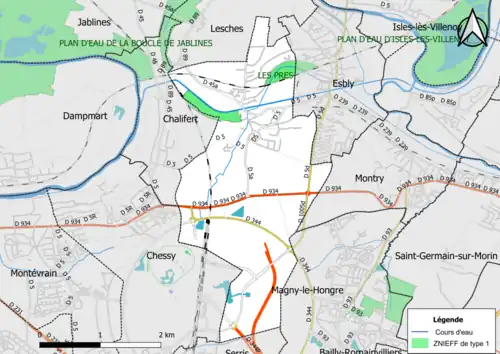 Carte des ZNIEFF de type 1 de la commune.