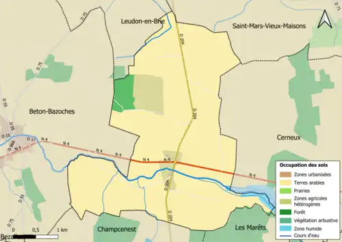 Carte des infrastructures et de l'occupation des sols en 2018 (CLC) de la commune.