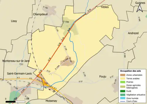 Carte des infrastructures et de l'occupation des sols en 2018 (CLC) de la commune.