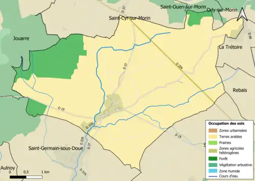 Carte des infrastructures et de l'occupation des sols en 2018 (CLC) de la commune.