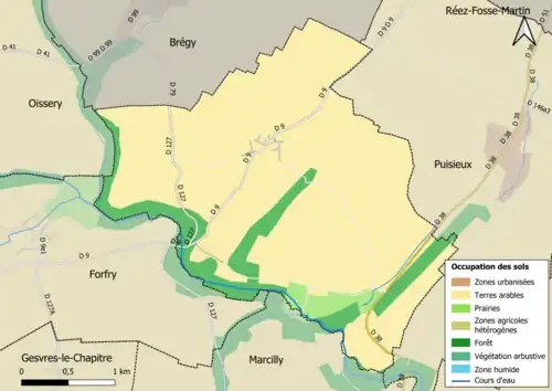 Carte des infrastructures et de l'occupation des sols en 2018 (CLC) de la commune.