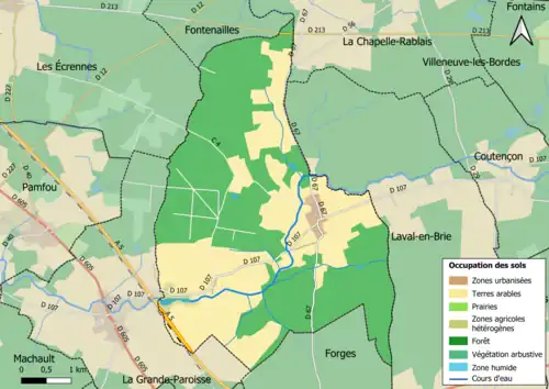 Carte des infrastructures et de l'occupation des sols en 2018 (CLC) de la commune.