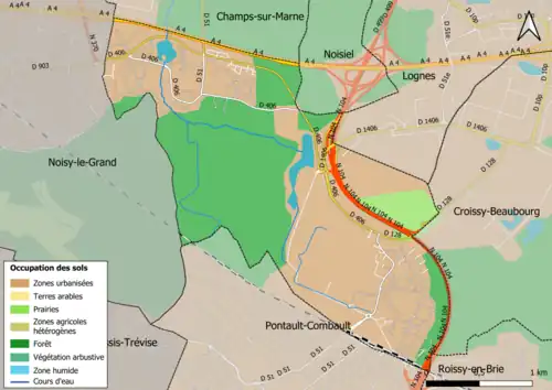 Carte des infrastructures et de l'occupation des sols en 2018 (CLC) de la commune.
