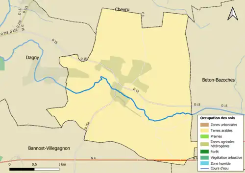 Carte des infrastructures et de l'occupation des sols en 2018 (CLC) de la commune.