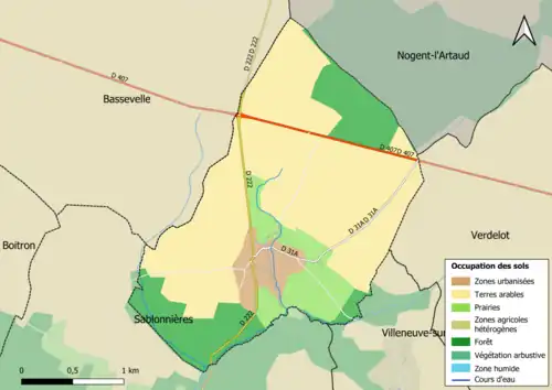 Carte des infrastructures et de l'occupation des sols en 2018 (CLC) de la commune.