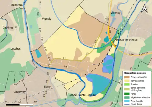 Carte des infrastructures et de l'occupation des sols en 2018 (CLC) de la commune.